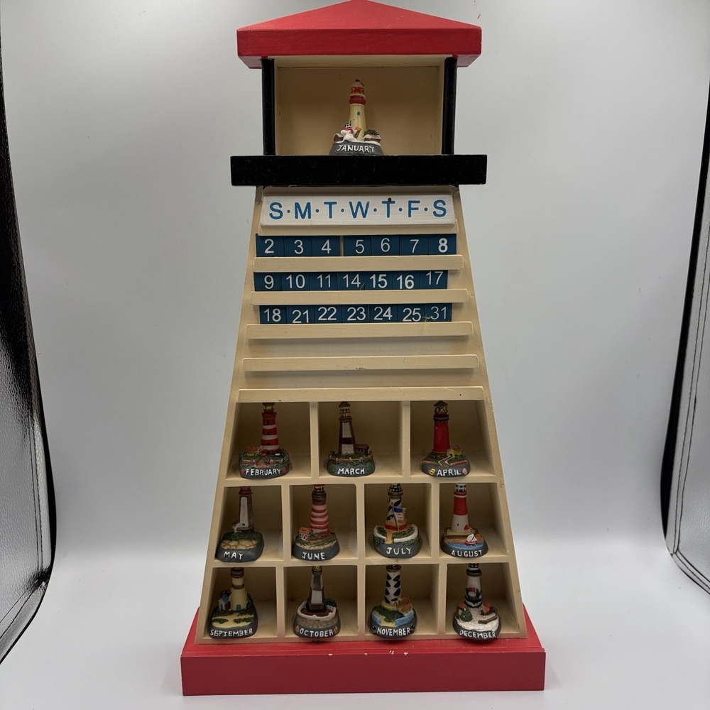 Lighthouse Wooden Perpetual Calendar‎ with Light House Months and Number Dates